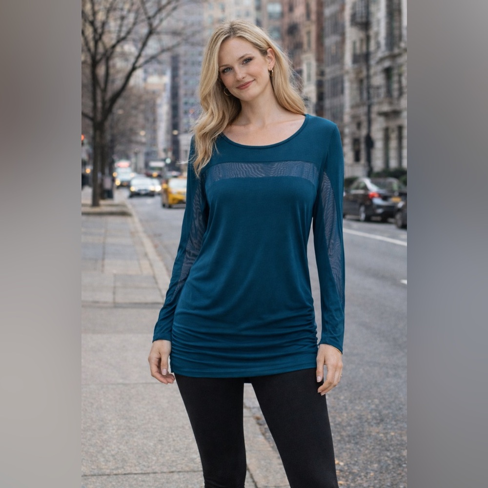 VENUS Teal Ruched Tunic Shirt | L |
